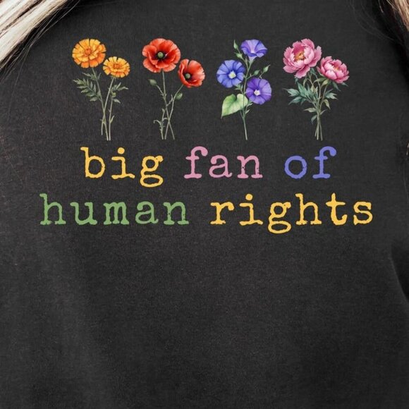 Big Fan of Human Rights Minimalist Unisex Tee, No Human is Illegal Tee - Picture 2 of 5